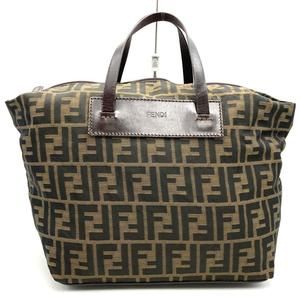 FENDI 15823 Handbag Zucca Nylon Canvas Leather Brown Women's